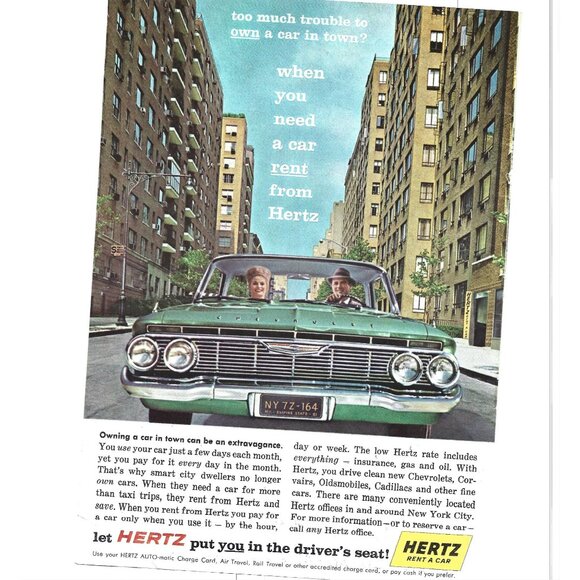 New York Hertz Rent A Car City Advertisement Print Vintage 1960s - Picture 1 of 2